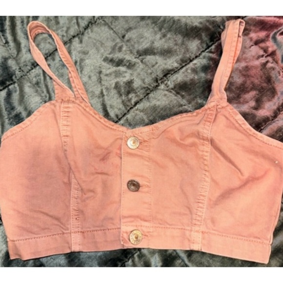 American Eagle Pink Buttoned Down Denim Cropped Tank Top - Picture 10 of 10